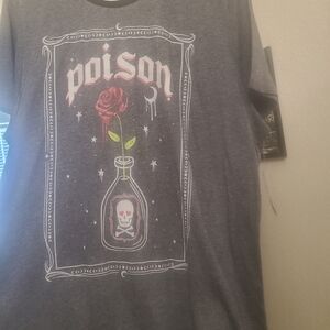 Gray Graphic Tee with Red Rose Design